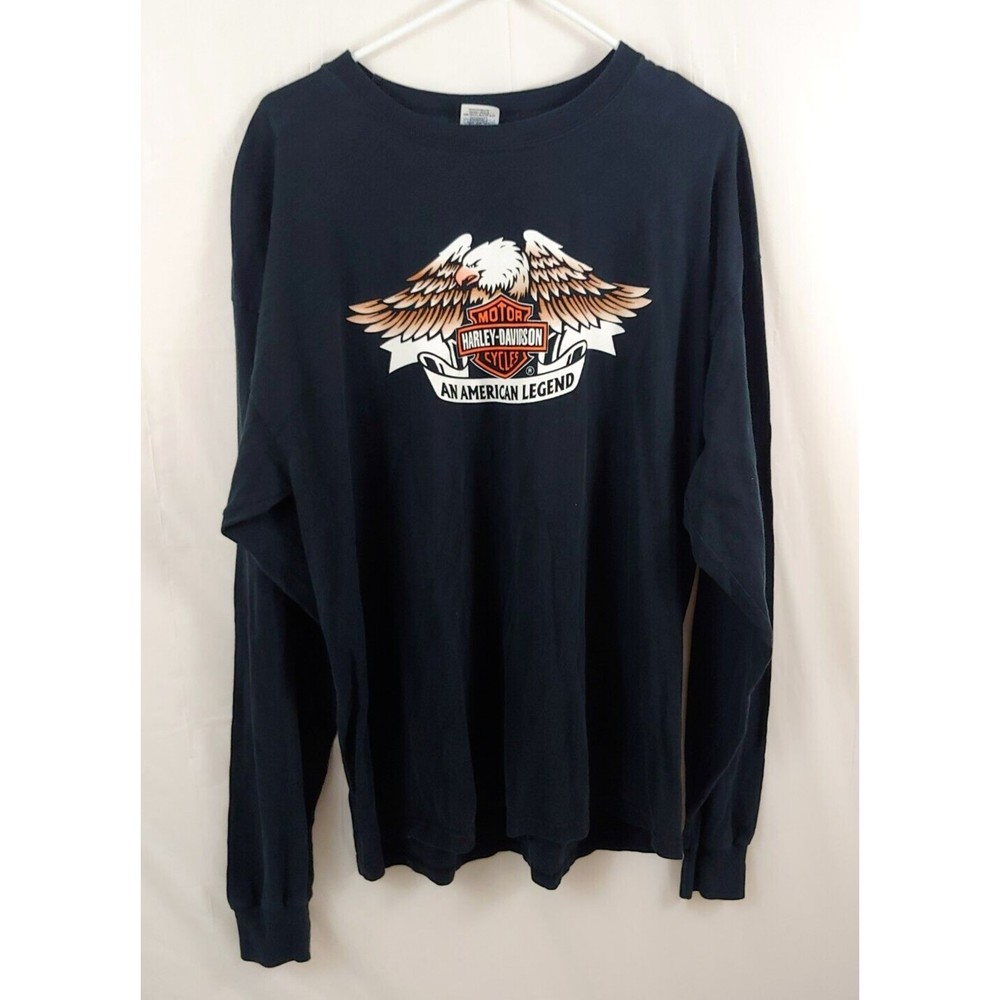 Harley Davidson Long Sleeve Shirt XL Black Ribbed Sleeve Cotton American Legend